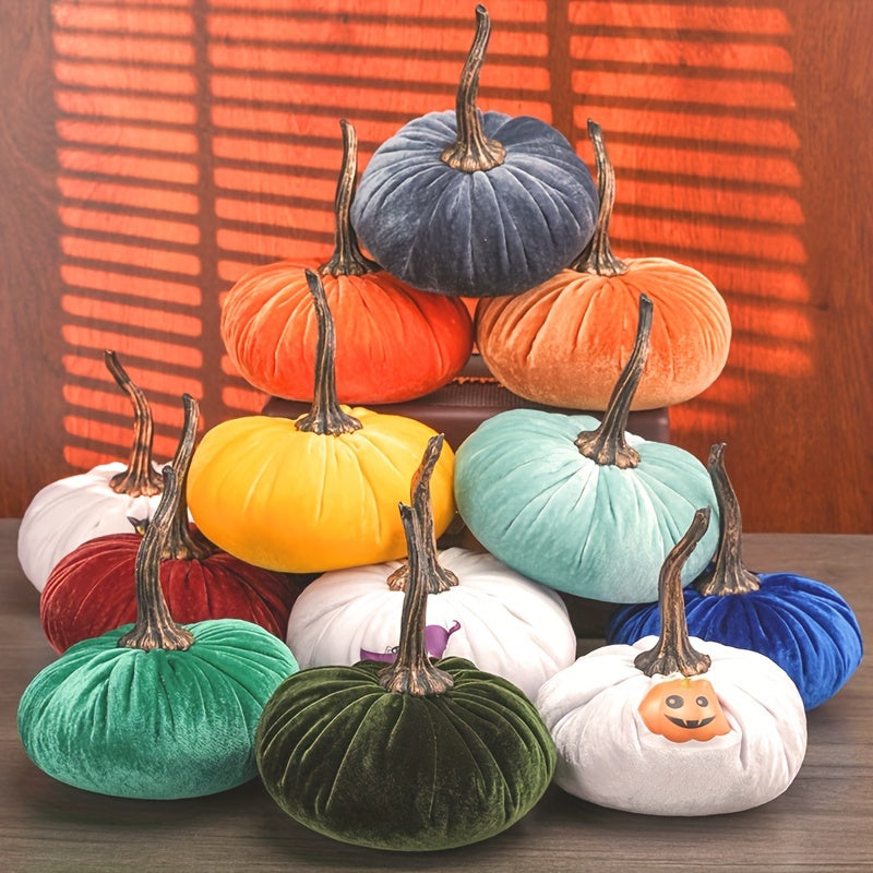 3-Piece Handcrafted Velvet Pumpkin Set – Elegant Fall Decor for Halloween, Thanksgiving, and Harvest Season