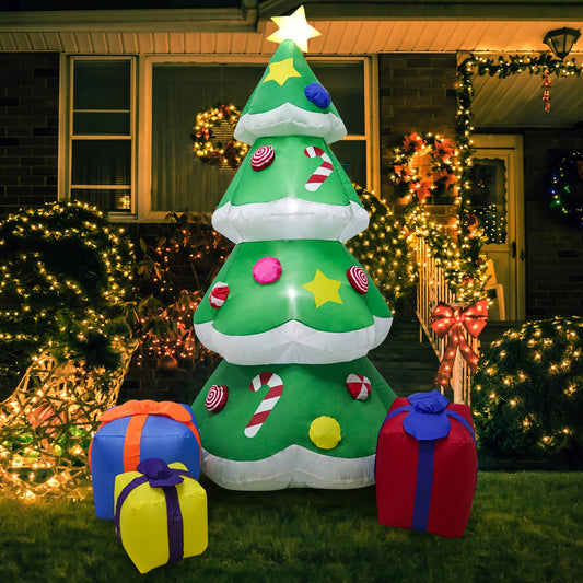 6ft Christmas Inflatable Green Tree with LED Lights and Gift Box - Outdoor Yard Decoration