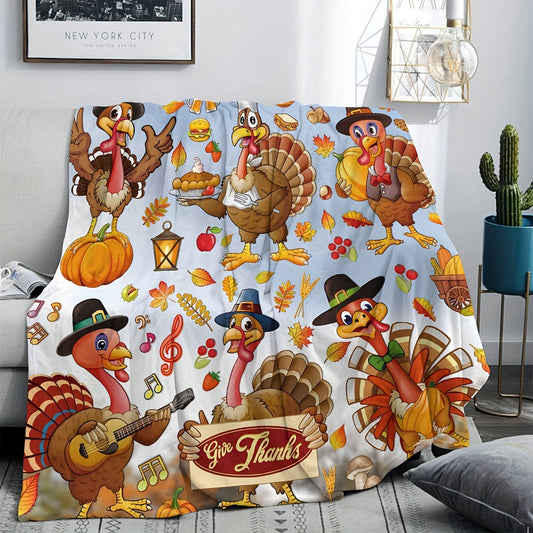 Cozy Thanksgiving Turkey Flannel Blanket – Perfect Fall Throw for Home Decor