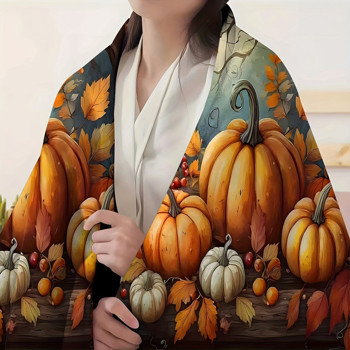 Thanksgiving Pumpkin & Maple Leaf Flannel Blanket – Cozy All-Season Throw for Home & Travel