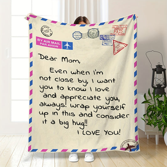 To My Dear Mom: Envelope Printed Flannel Blanket – All-Season Warm and Cozy Throw for Couch, Bed, Sofa, Office, Camping, and Travel | Perfect Anniversary or Birthday Gift for Mom