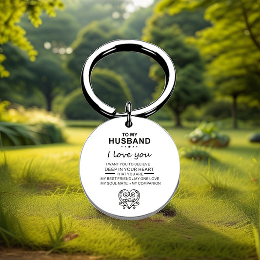 Love & Friendship Keychain for Husband – Romantic Engraved Round Split Ring Keychain | Perfect for Anniversary, Birthday, Valentine's, and Christmas