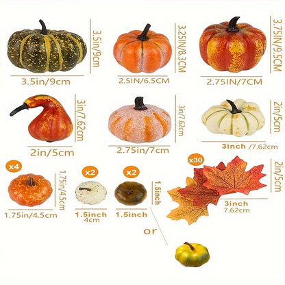 14 Artificial Pumpkins & 30 Maple Leaves – Perfect for Thanksgiving & Autumn Harvest Decor