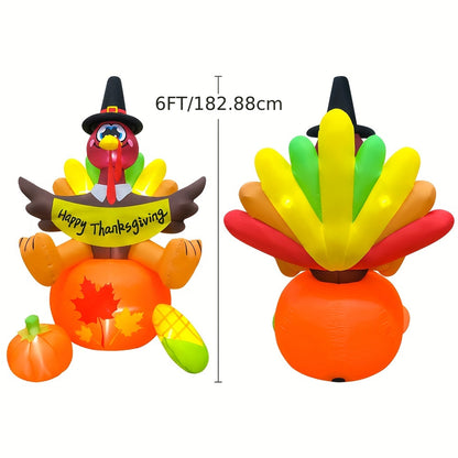 6ft Giant LED Inflatable Pilgrim Turkey - Thanksgiving Yard & Patio Décor