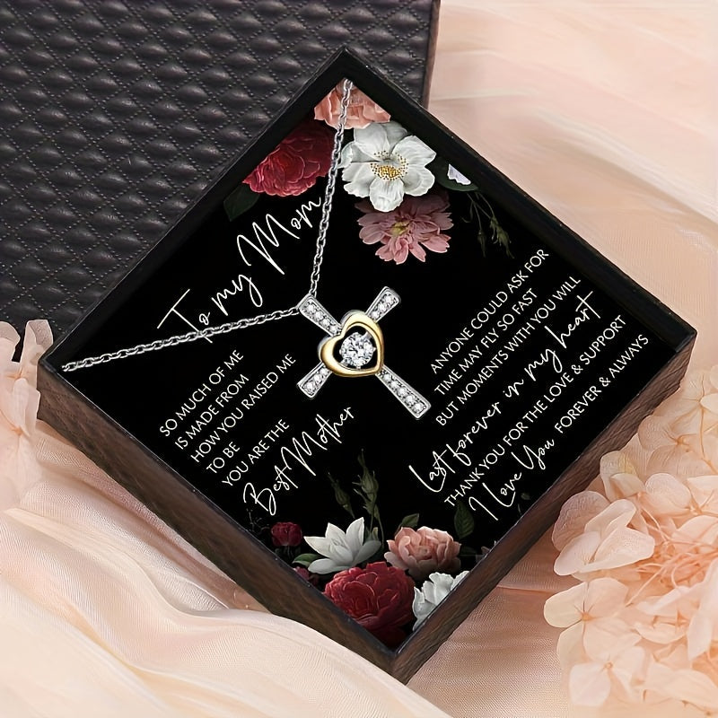 To my Mom: Elegant Heart & Cross Necklace Gift Set With Card And Box, Birthday Holiday Gift, Mother's Day Gift For Mom