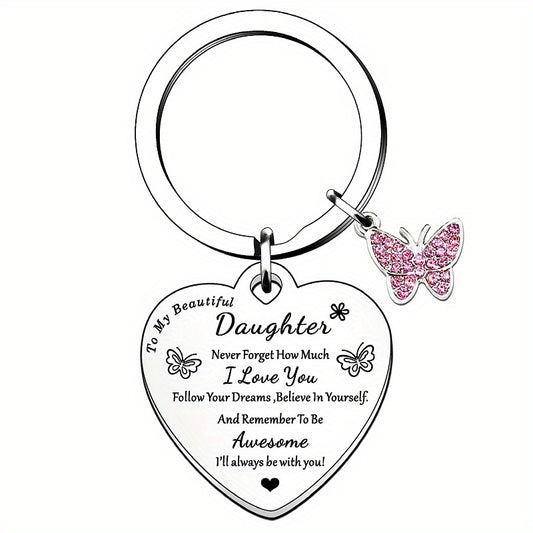 To my Daughter: Keychain Father And Mother's Birthday Gift, Christmas Graduation, Lovely Heart, Great Memory, I Love You