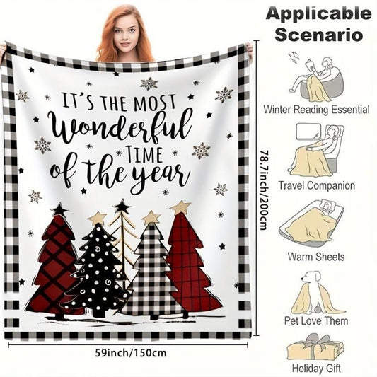 Cozy Christmas Tree Flannel Throw Blanket – Soft, Warm, and Versatile for Couch, Bed, Office, and Camping