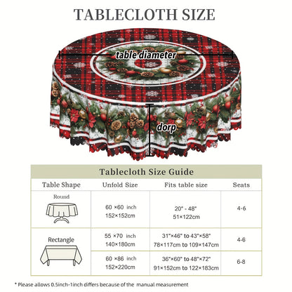 Christmas Festive Tablecloth with Snowflake & Pine Cone Design - Waterproof and Stain-Resistant Polyester, Perfect for Holiday Dining and Outdoor Picnics