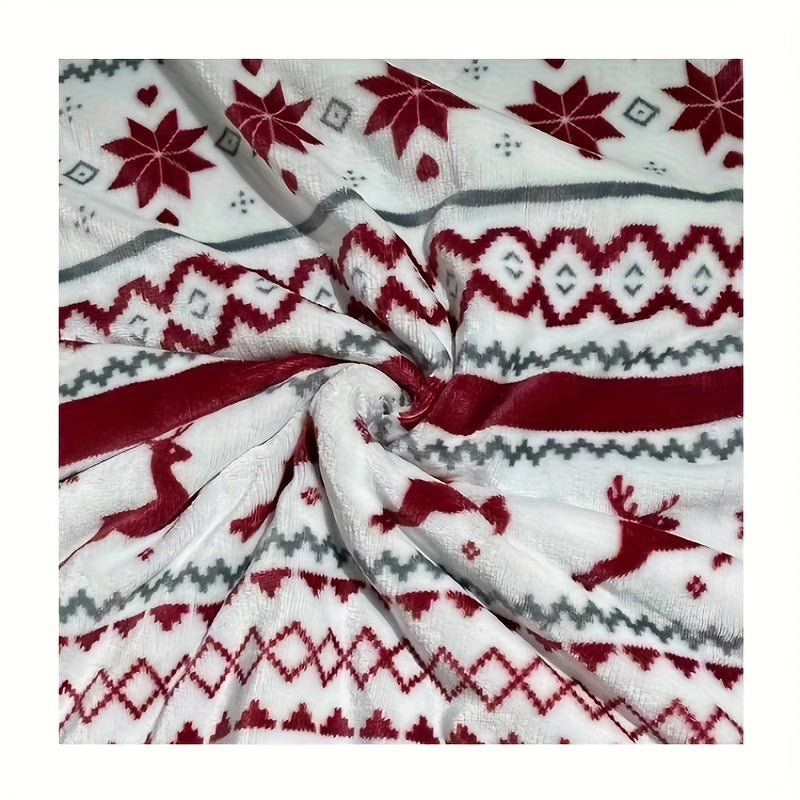 Cozy Christmas Sherpa Blanket – Soft Plush Winter Cabin Throw for Boys and Girls with Reindeer & Snowflake Design