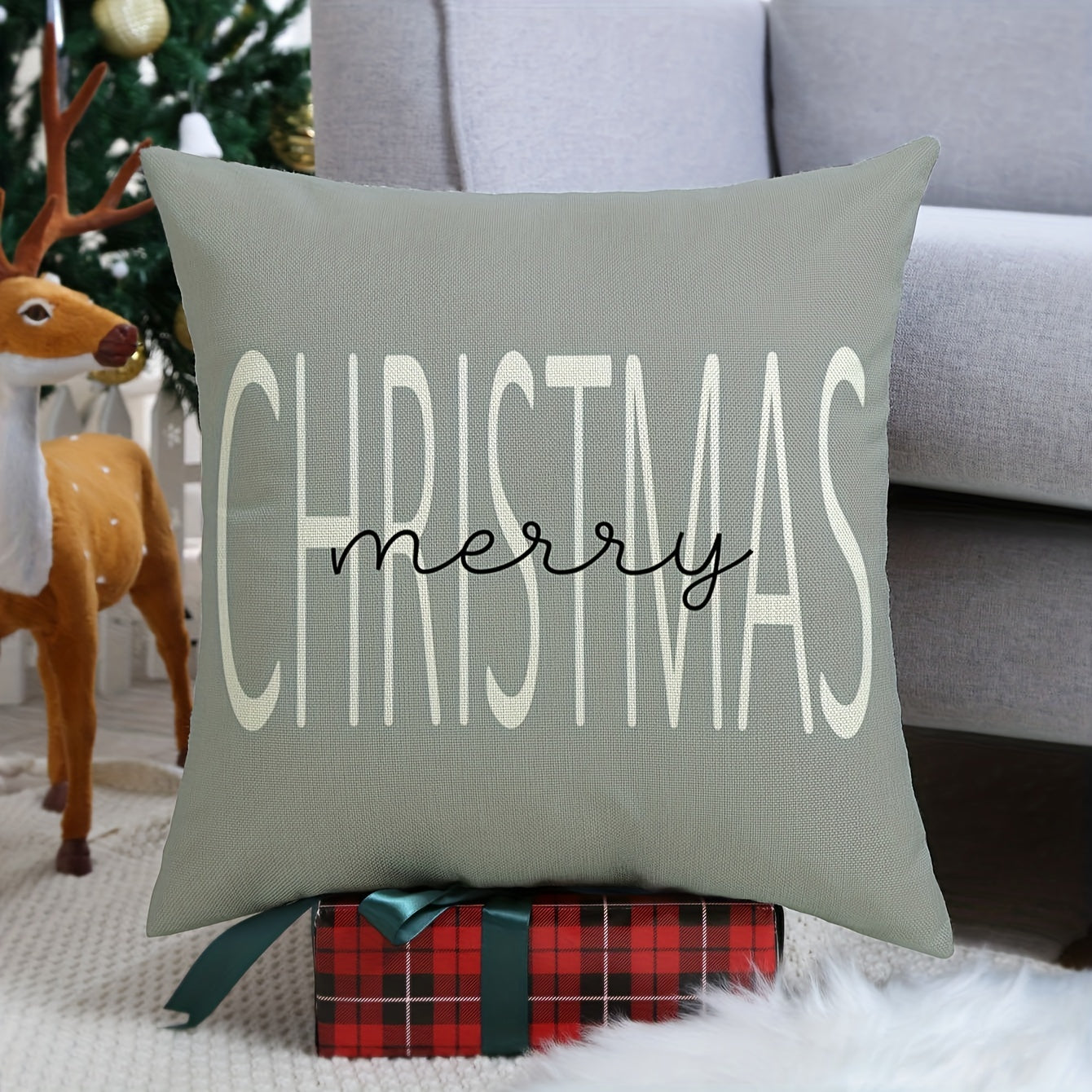 4-Piece Home Linen Christmas Throw Pillowcases – Rustic Gnome, Tree, and Gift Letter Designs for Farmhouse Decor