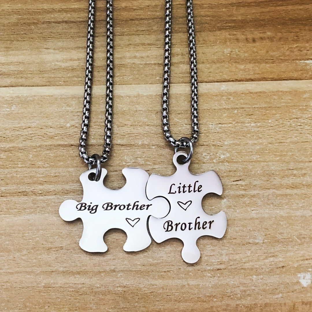 Brother & Sister Puzzle Necklace Set - Creative Sibling Gift with Bag Charm, Perfect for Christmas, Birthdays, and Special Occasions