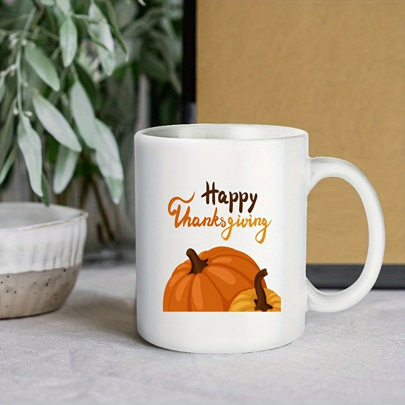 Funny Coffee Mug – Happy Thanksgiving Lettering with Festive Autumn Design (11 oz)