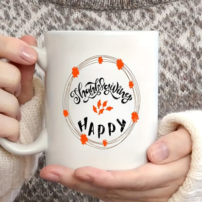 Festive Hand-Drawn 11oz Ceramic Mug – Happy Thanksgiving, Perfect Gift for Any Occasion