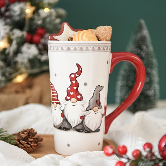 Festive Christmas Tall Cup: Large Capacity Ceramic Mug with Cute Gnome Design - Perfect for Hot Cocoa or Tea - Hand Wash Only - Suitable for All Ages - Ideal for Christmas, Easter, and Thanksgiving