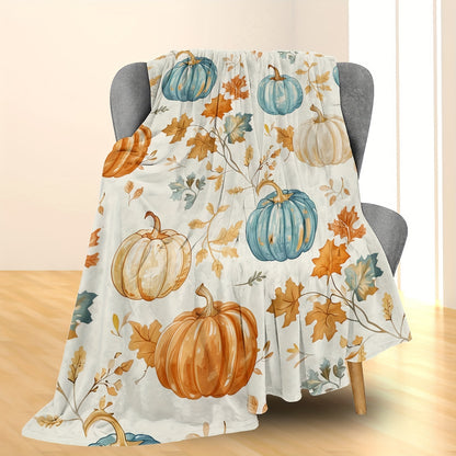 Cozy Pumpkin Themed Flannel Throw Blanket – Soft, Warm & Lightweight for Couch or Bed