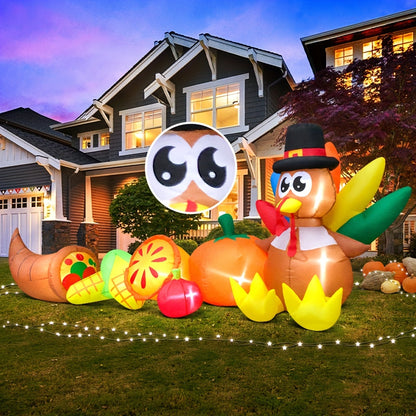 10ft Giant Inflatable Turkey with Pumpkin & Corn - LED Lighted Thanksgiving Yard Décor