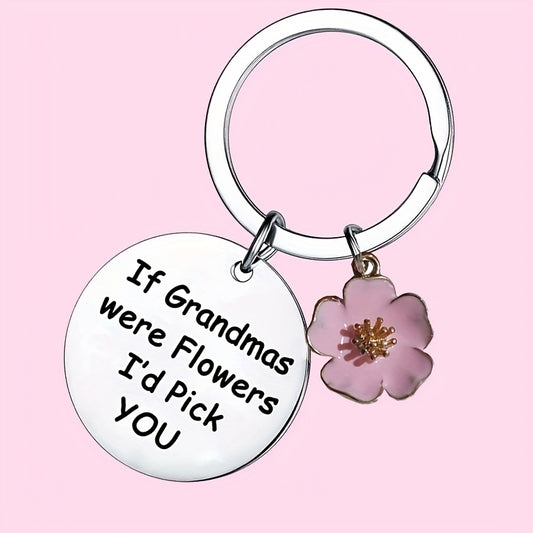 Exquisite Flower-Shaped Keychain Pendant with Heartwarming Message - Thoughtful Gift for Grandma