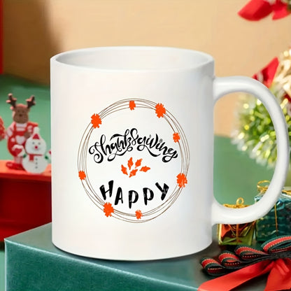 Festive Hand-Drawn 11oz Ceramic Mug – Happy Thanksgiving, Perfect Gift for Any Occasion