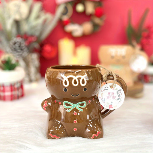 1pc Large Festive Gingerbread Man Santa Claus Christmas Mug - Decorative Coffee Cups & Mugs for Hot or Cold Drinks - Reusable, Cute, and Colorful Teacup Gift for Friends and Family to Brighten Up Their Day