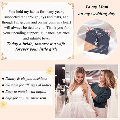 To my Beautiful Mom from Daughter: Elegant & Sexy Style Necklace With Cubic zirconia Pendant, Elegant Style Neck Decor Jewelry, Wedding Day Gifts For Mom With Blessing Card,