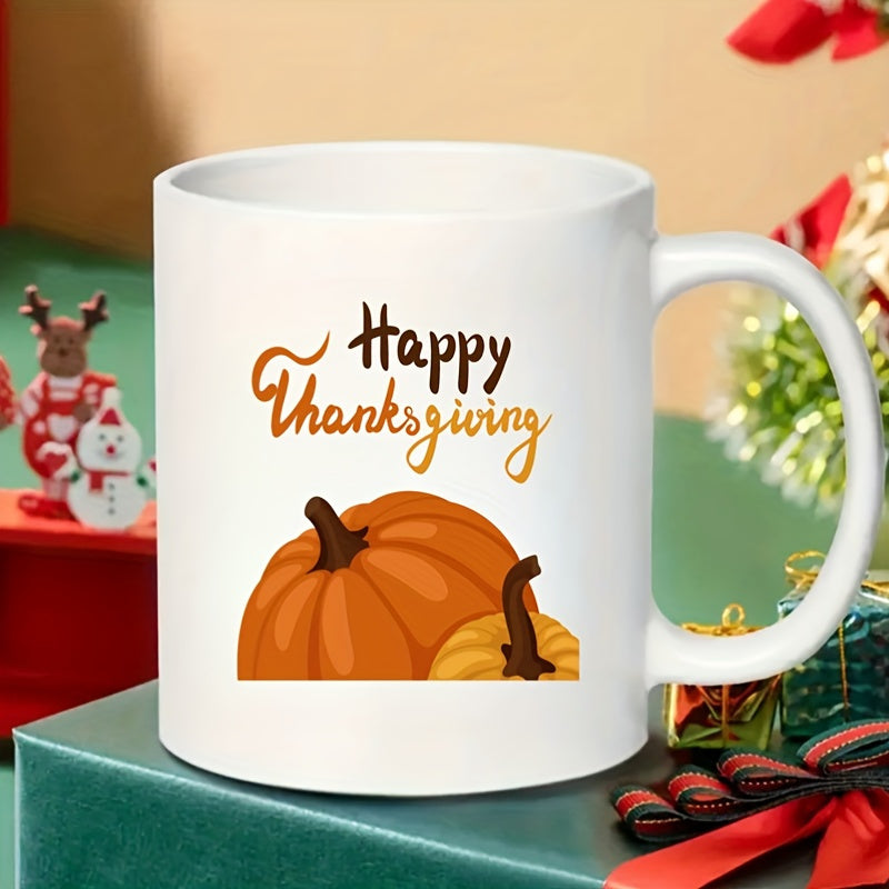 Funny Coffee Mug – Happy Thanksgiving Lettering with Festive Autumn Design (11 oz)