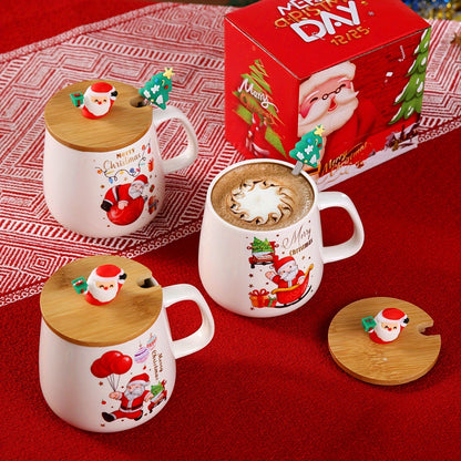 4 Cartoon Creative Santa Claus Ceramic Mugs – With Lid & Spoon | Colorful, Fun, and Unique Christmas Gift