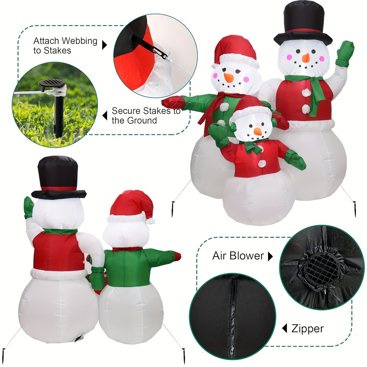 4.92ft Inflatable Snowman Family - LED-Lit Outdoor Yard Decoration for Christmas