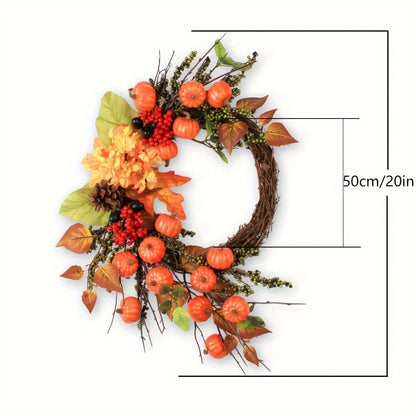 20 Inch Mini Fall Wreath with Pumpkins & Berries - Thanksgiving & Harvest Décor