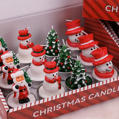 Blingfun Christmas Candle Set - 12pcs Hand-Painted Paraffin Wax Candles, Festive Santa, Snowman, and Christmas Tree Shapes for Holiday Décor