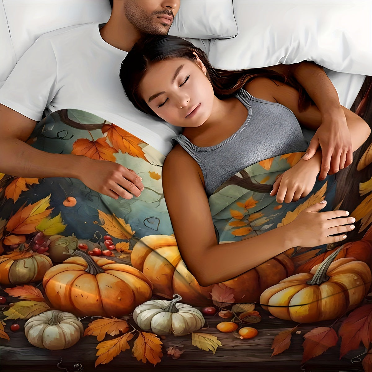 Thanksgiving Pumpkin & Maple Leaf Flannel Blanket – Cozy All-Season Throw for Home & Travel