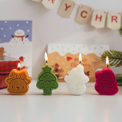 4pcs Box of Christmas Theme Aromatherapy Candles - Festive Scents with Snowman, Gingerbread Man, Tree, and Santa Designs