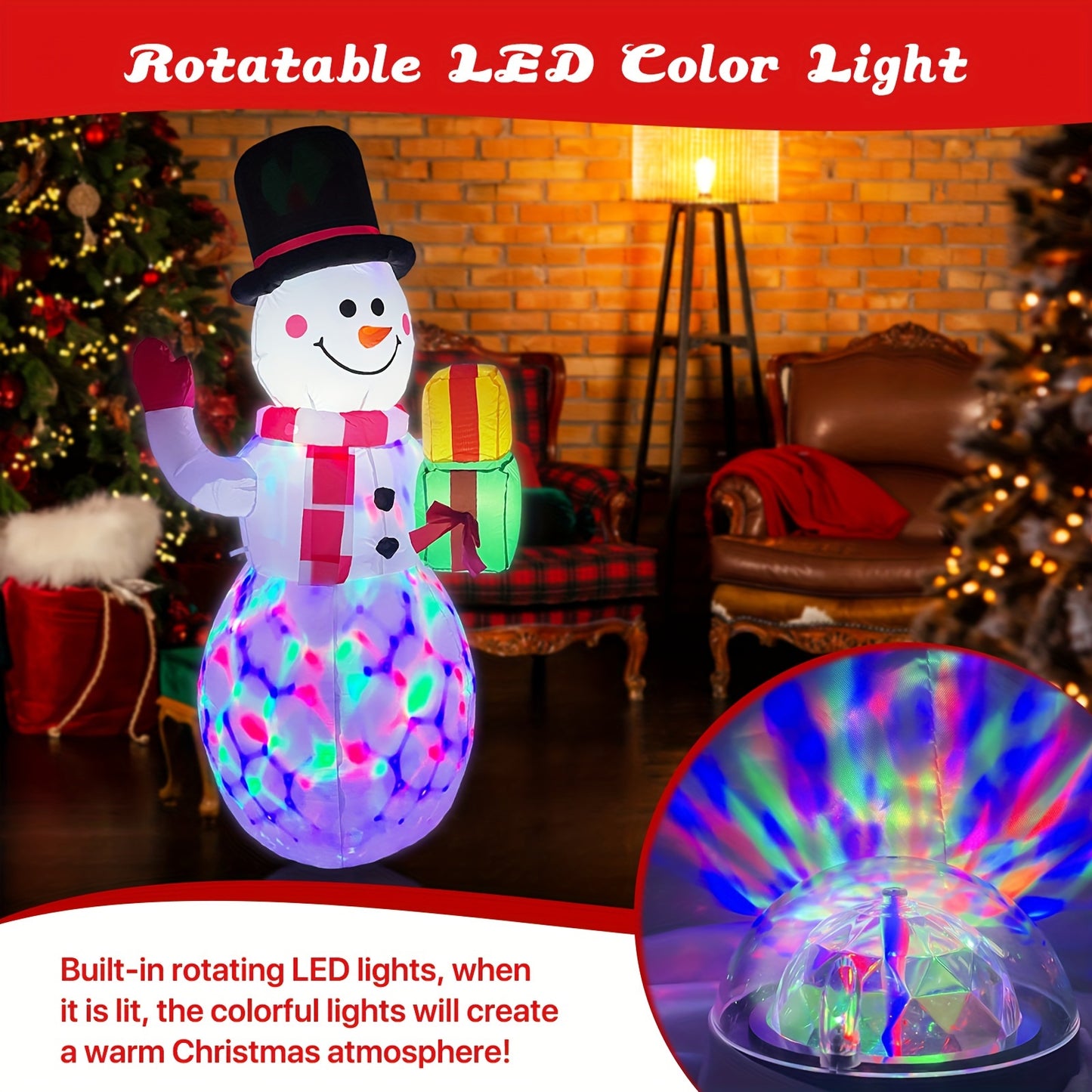 5ft Giant Christmas Snowman Inflatable with Rotating LED Lights - Outdoor Yard, Garden, and Holiday Display