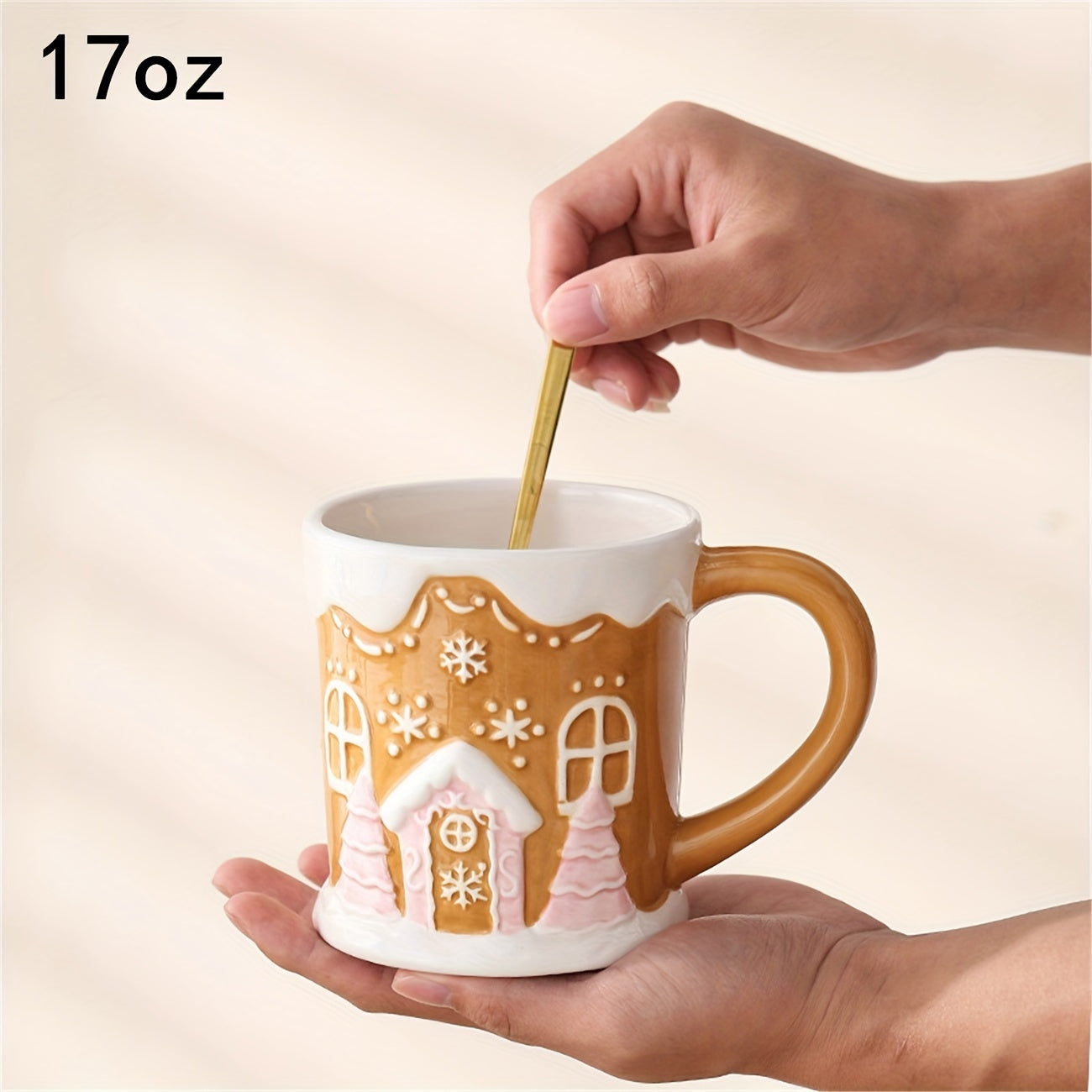 1pc Ceramic Christmas Mug - Cute Gingerbread House Design, Round Shape, Non-Slip, Reusable, Recyclable Material, for Coffee & Candy, Hand Wash Only, Perfect for Holiday Celebrations / Kitchen and Dining Use, Ideal for Christm