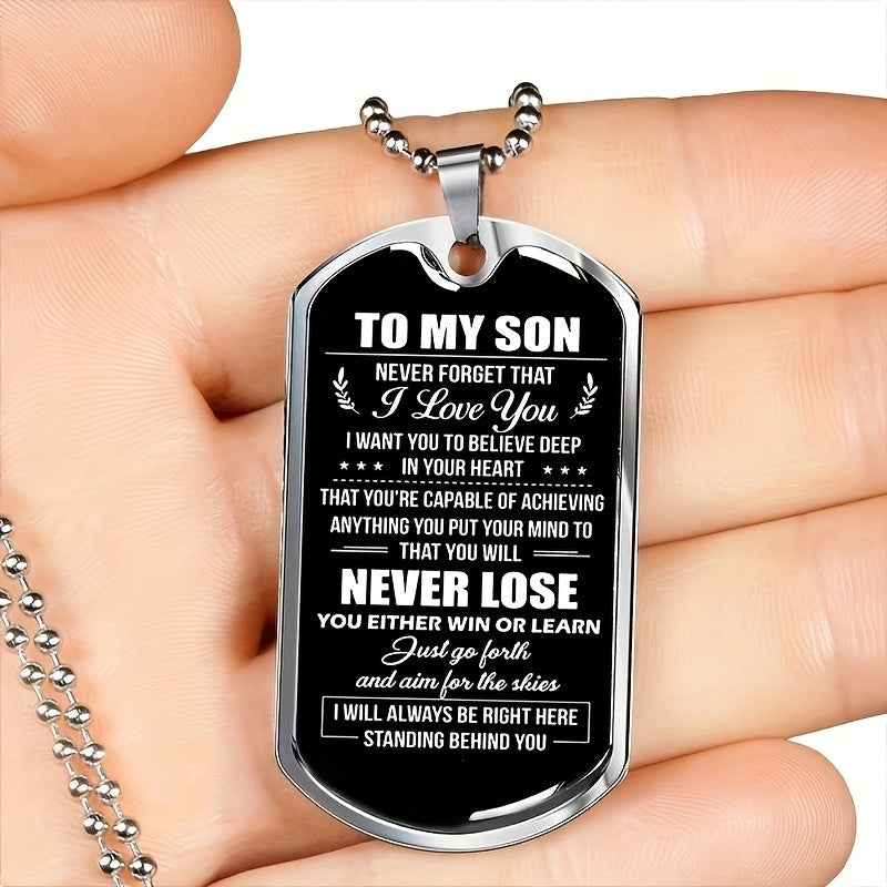 To my Son: Text Print Dog Tag Enamel Stainless Steel Pendant Necklace, Anniversary, Graduation, Party, Birthday Gift To Son