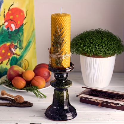 Beeswax Aromatherapy Candles Set of 4 - Hand-Rolled Pillar Candles with Honeycomb Texture, Dried Flowers Embellishment