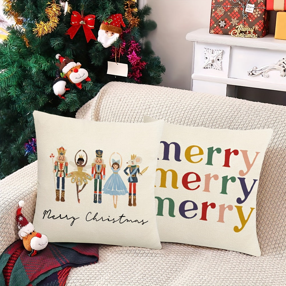 4-Piece Merry Christmas Nutcracker Throw Pillow Covers – Festive Winter Decor for Couch or Sofa