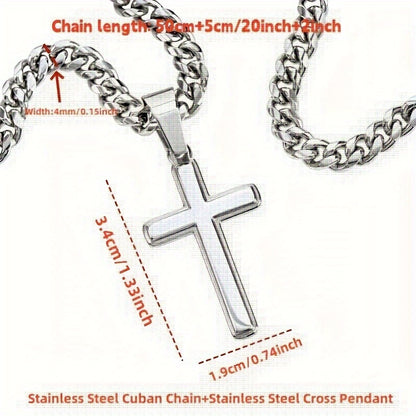 To my Dad: Cross Necklace, Stainless Steel Cuban Chain Jewelry, Birthday Gift For Dad, Father's Day Gift, Christmas Gift, With Card And Gift Box Packaging