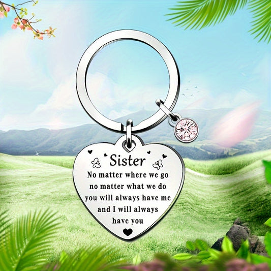 Sister Long-Distance Friendship Keychain - Stainless Steel Gift for Sisters, BFFs, and Besties on Birthdays, Graduation, and Farewells