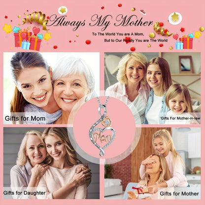 To my Mom: Zirconia Love Knot Necklace - Beautiful Mom Gift with Blessing Card, Holiday Decoration, Party Accessory, and Heartfelt Token of Appreciation