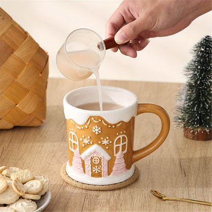 1pc Ceramic Christmas Mug - Cute Gingerbread House Design, Round Shape, Non-Slip, Reusable, Recyclable Material, for Coffee & Candy, Hand Wash Only, Perfect for Holiday Celebrations / Kitchen and Dining Use, Ideal for Christm