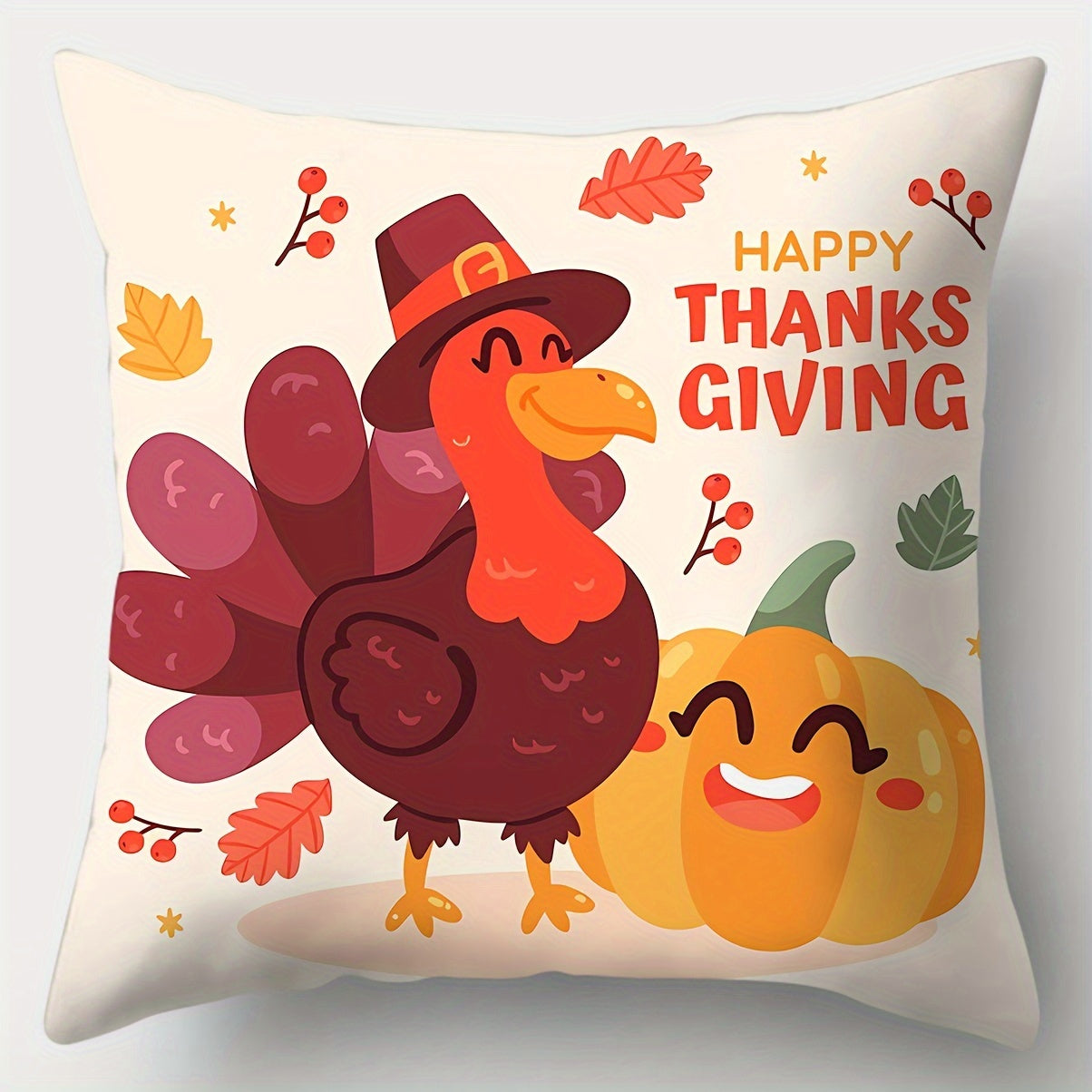 Contemporary Thanksgiving Throw Pillow Covers – Set of 4, Woven Turkey Print Design (18x18”)