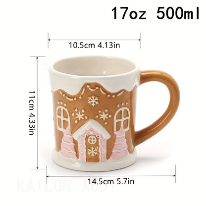 1pc Ceramic Christmas Mug - Cute Gingerbread House Design, Round Shape, Non-Slip, Reusable, Recyclable Material, for Coffee & Candy, Hand Wash Only, Perfect for Holiday Celebrations / Kitchen and Dining Use, Ideal for Christm