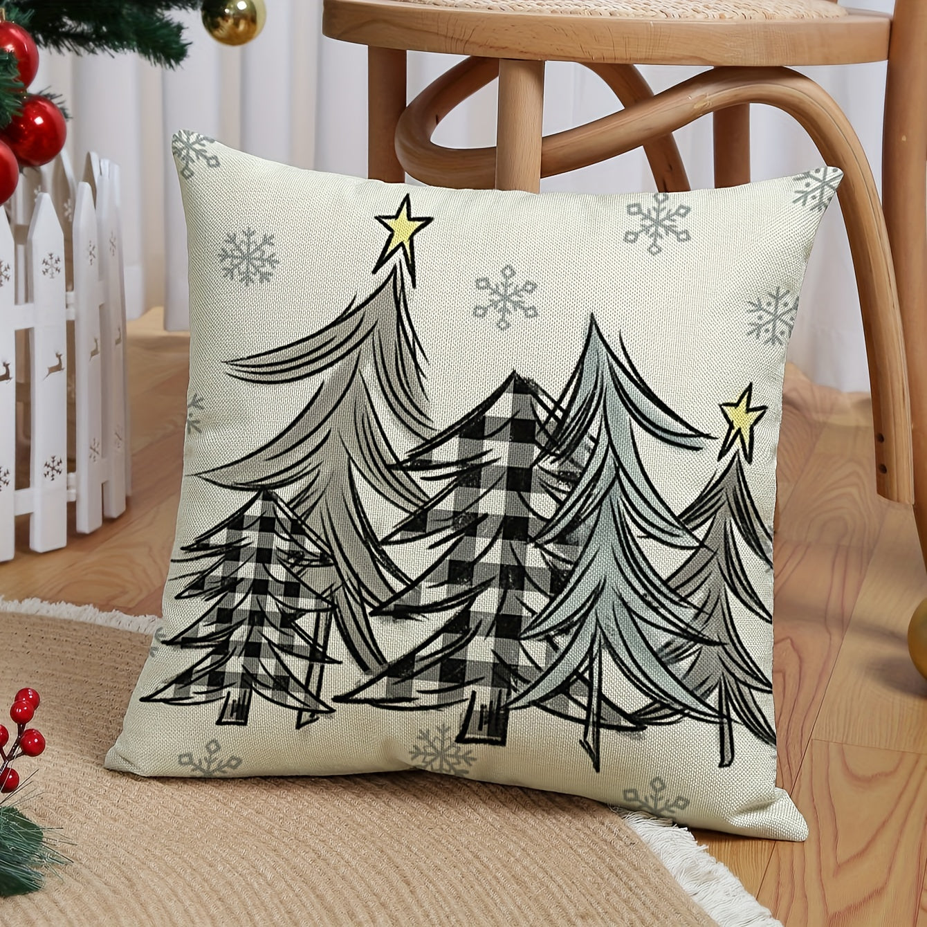 4-Piece Home Linen Christmas Throw Pillowcases – Rustic Gnome, Tree, and Gift Letter Designs for Farmhouse Decor