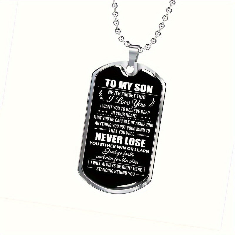 To my Son: Text Print Dog Tag Enamel Stainless Steel Pendant Necklace, Anniversary, Graduation, Party, Birthday Gift To Son