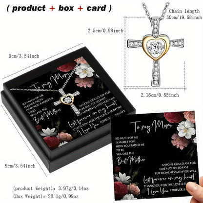 To my Mom: Elegant Heart & Cross Necklace Gift Set With Card And Box, Birthday Holiday Gift, Mother's Day Gift For Mom