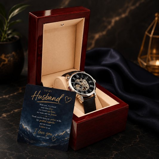 To My Husband “My Home, My Team, My Forever” Openwork Automatic Watch