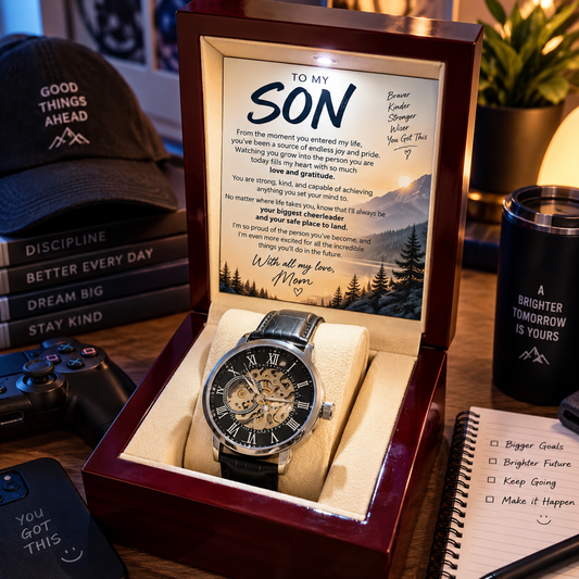 To My Son From Mom – Endless Joy & Pride – Openwork Automatic Watch