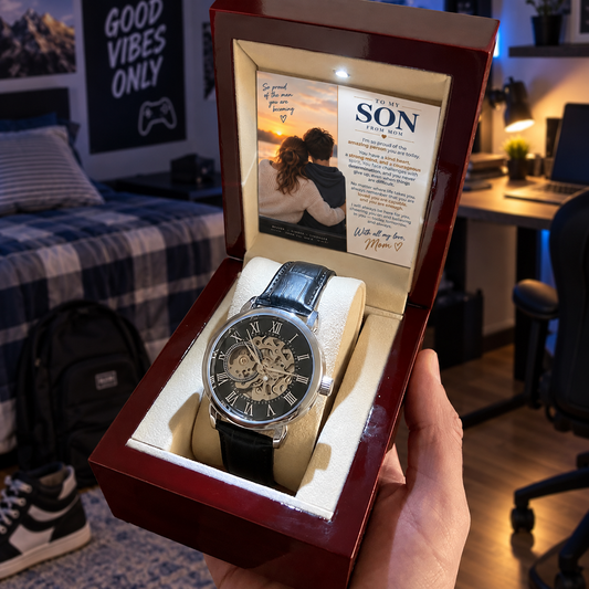 To My Son From Mom – Proud of the Man You Are Becoming – Openwork Automatic Watch