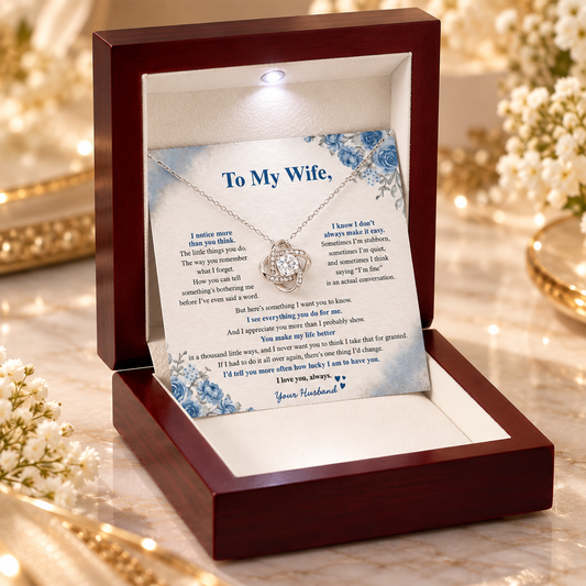 To My Wife – Lucky to Have You – Love Knot Necklace