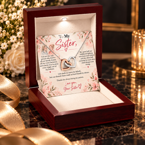 To My Sister From Your Sister – Best Friends by Choice - Interlocking Hearts Necklace
